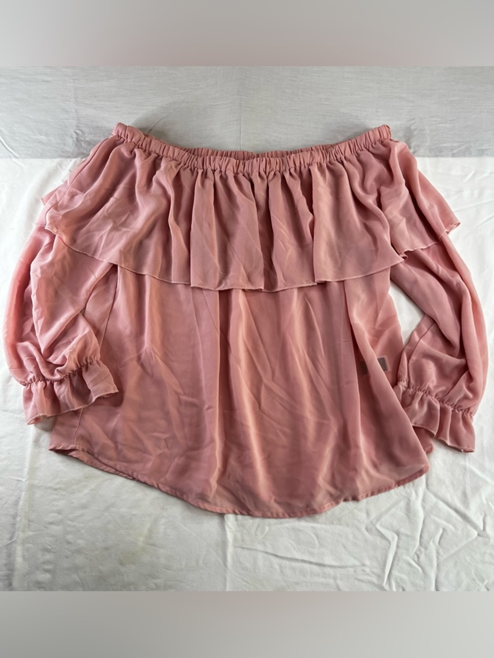 Shein Curve 3XL Off Shoulder Ruffle Blouse Pink Boho Peasant Top Plus Size Flowy